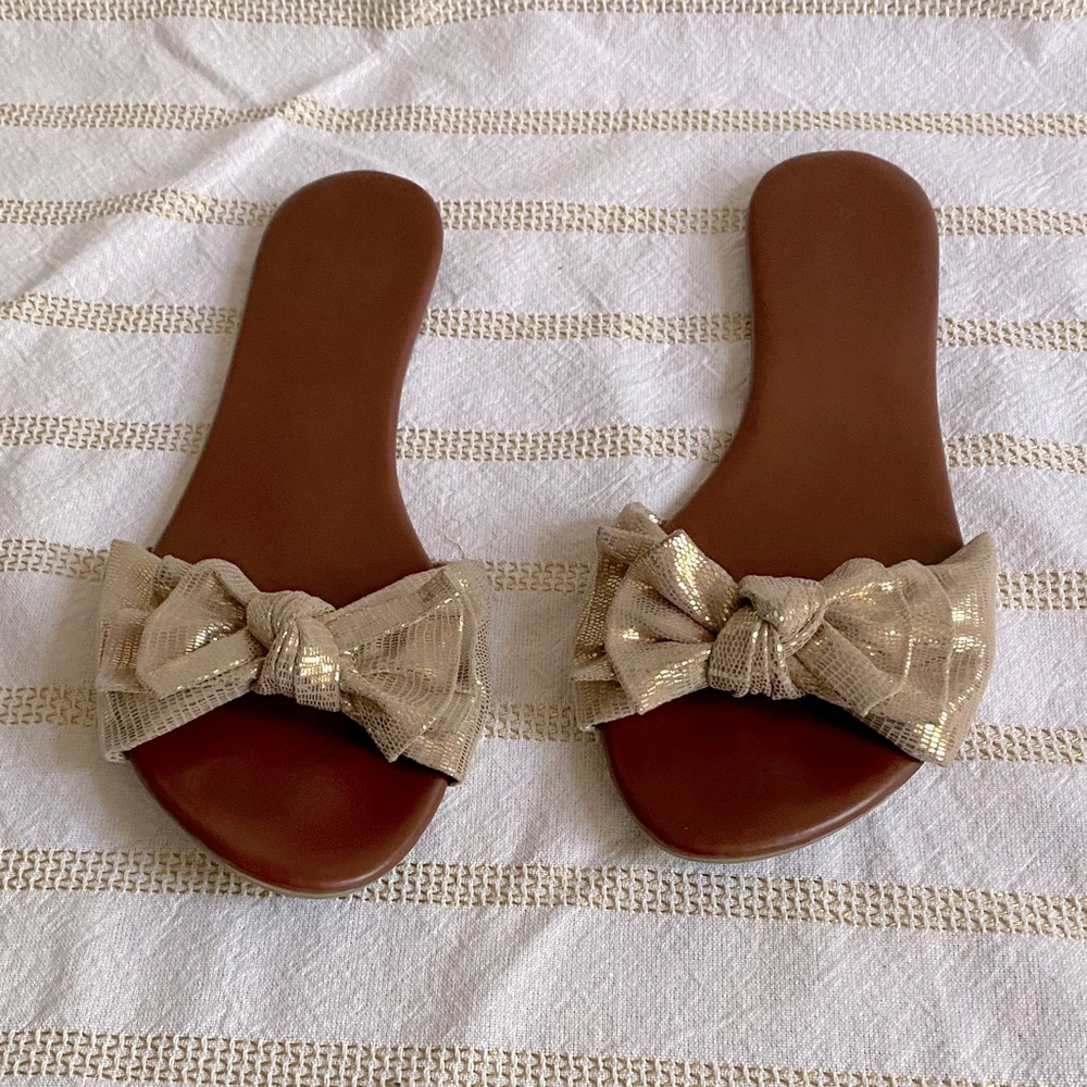 Aldo Slip On Sandals with Gold Bow